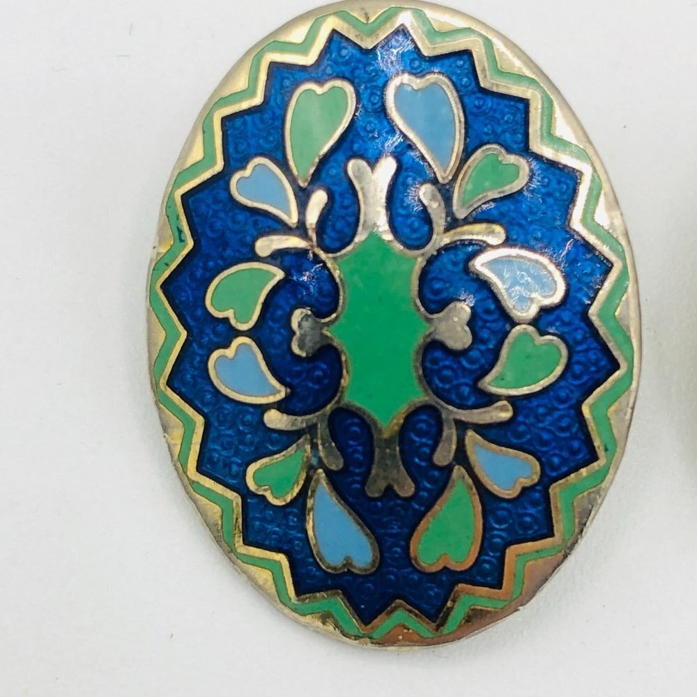 Vintage Blue and Green Enamelled Earrings - Picture 3 of 5